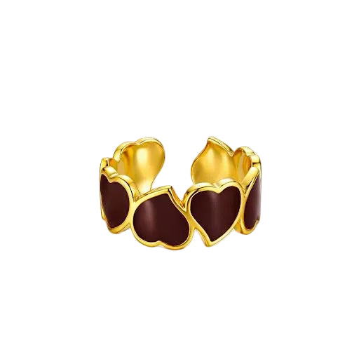 Burgundy Enamel & Gold Linked Hearts