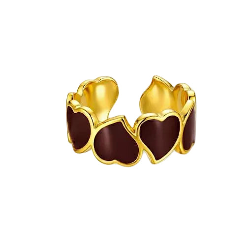 Burgundy Enamel & Gold Linked Hearts