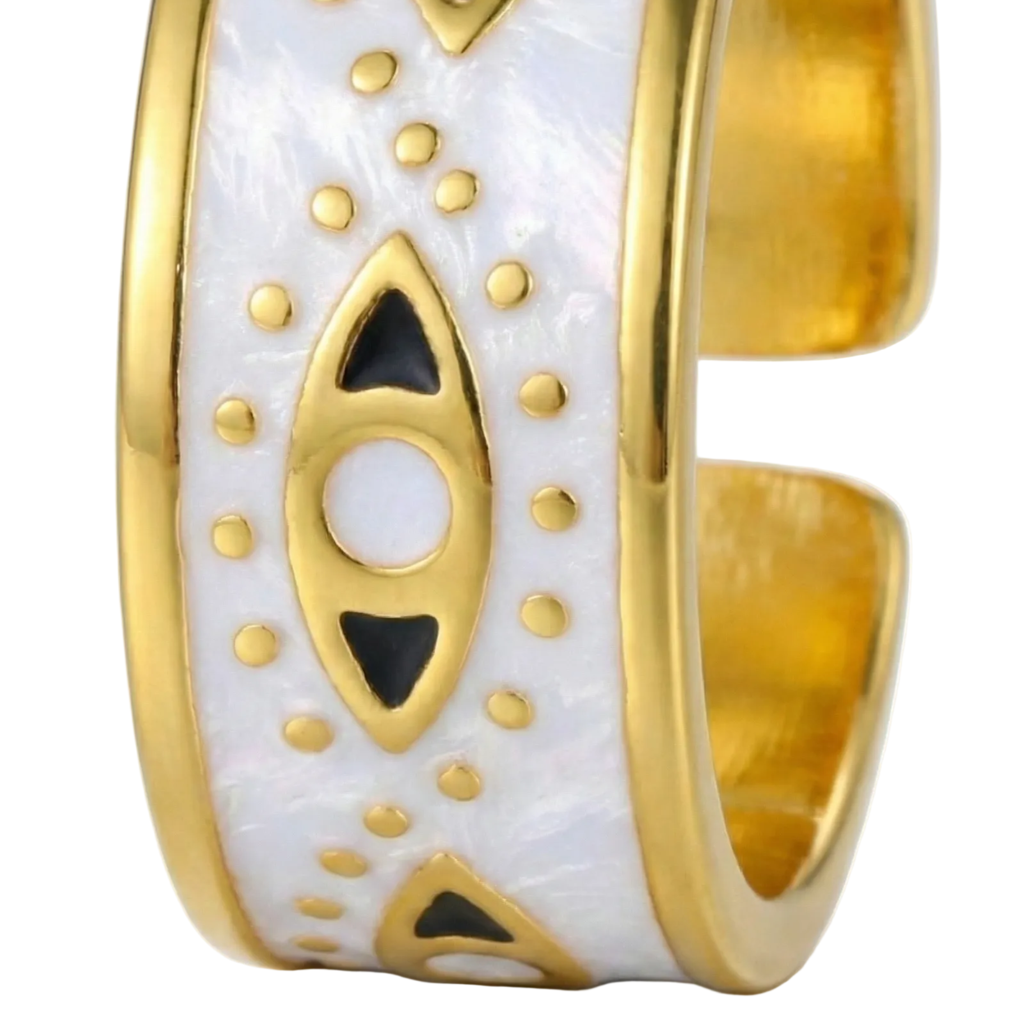 White Enamel & Gold Evil Eye Gold Ring