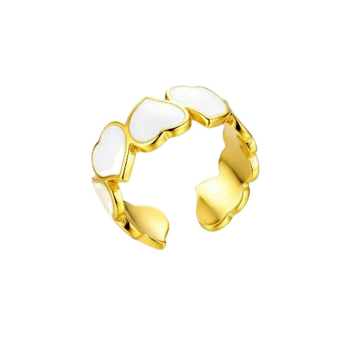 White Enamel & Gold Linked Hearts