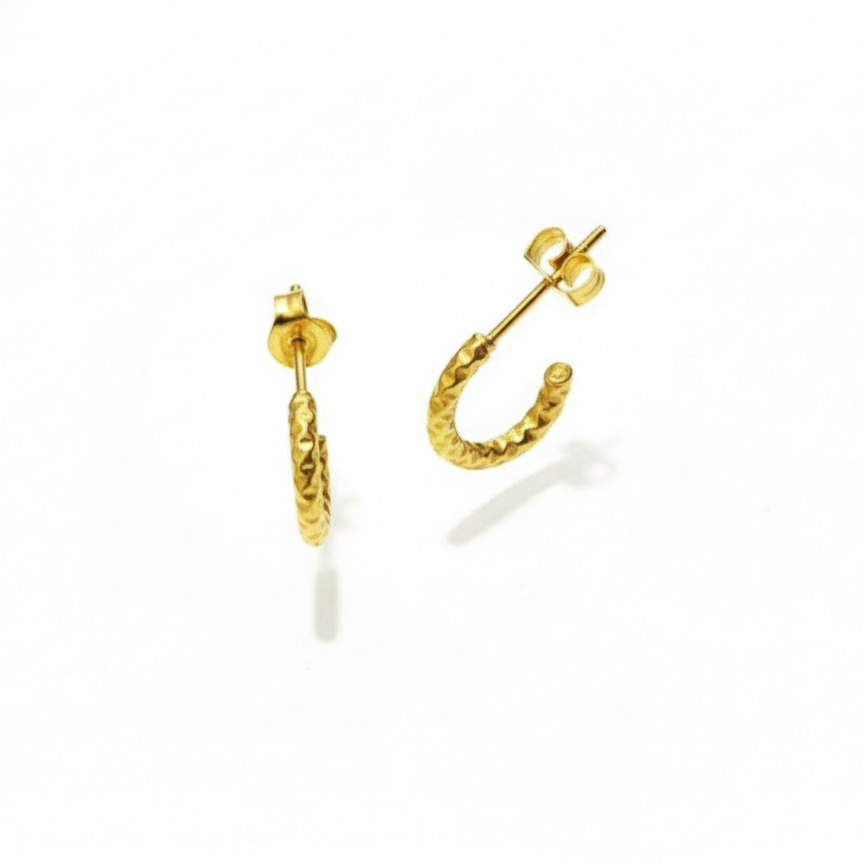 Textured Gold Mini Hoop Stud Earrings