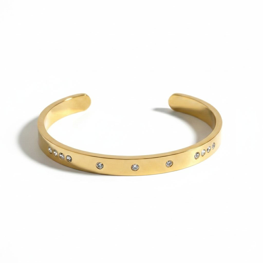 Simple Gold Bangle with 11 Zircon Stones