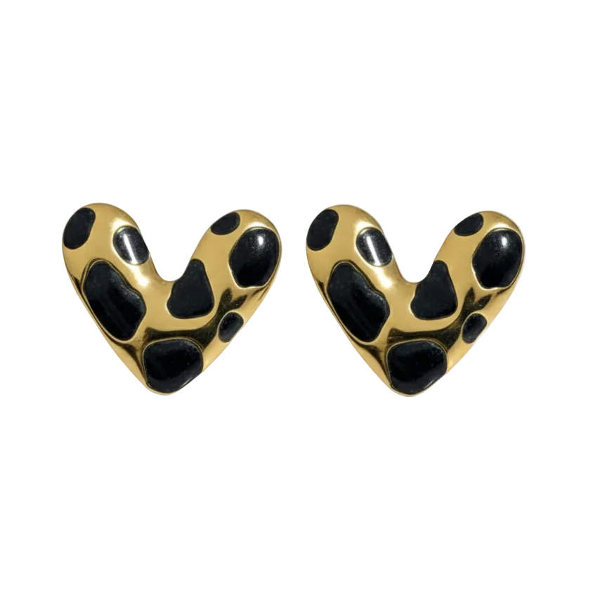 Leopard Print Heart Stud Earrings