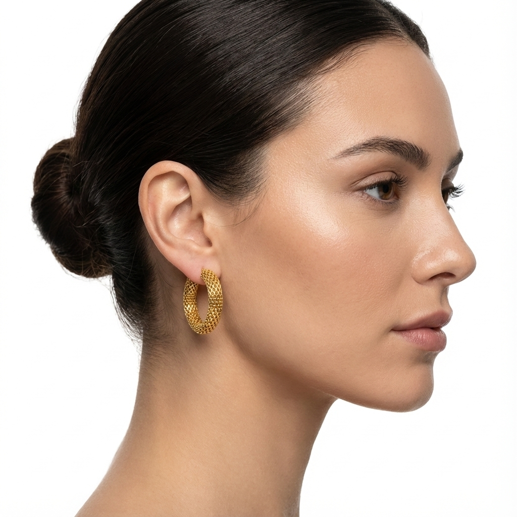 Textured Gold Grid Hoops