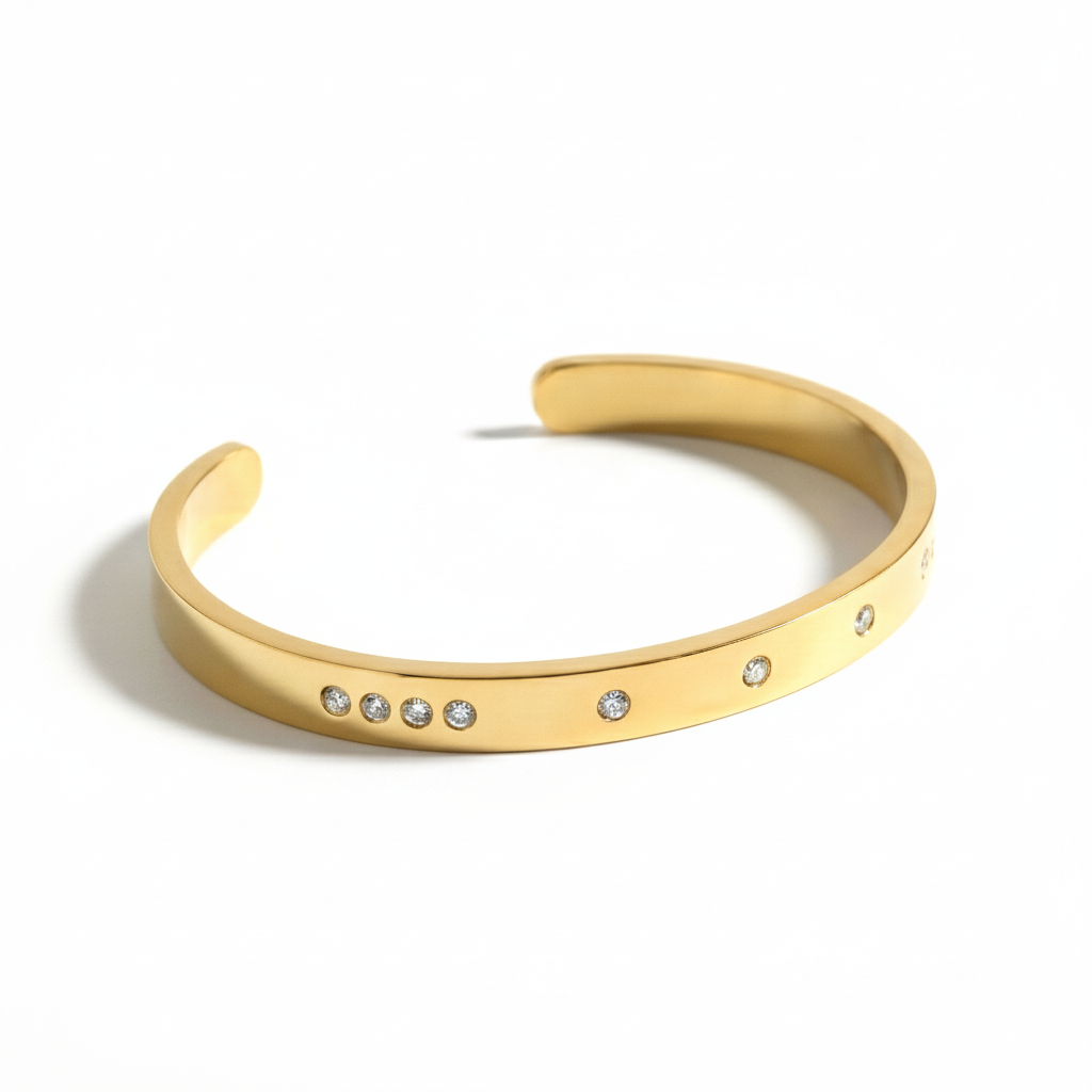 Simple Gold Bangle with 11 Zircon Stones