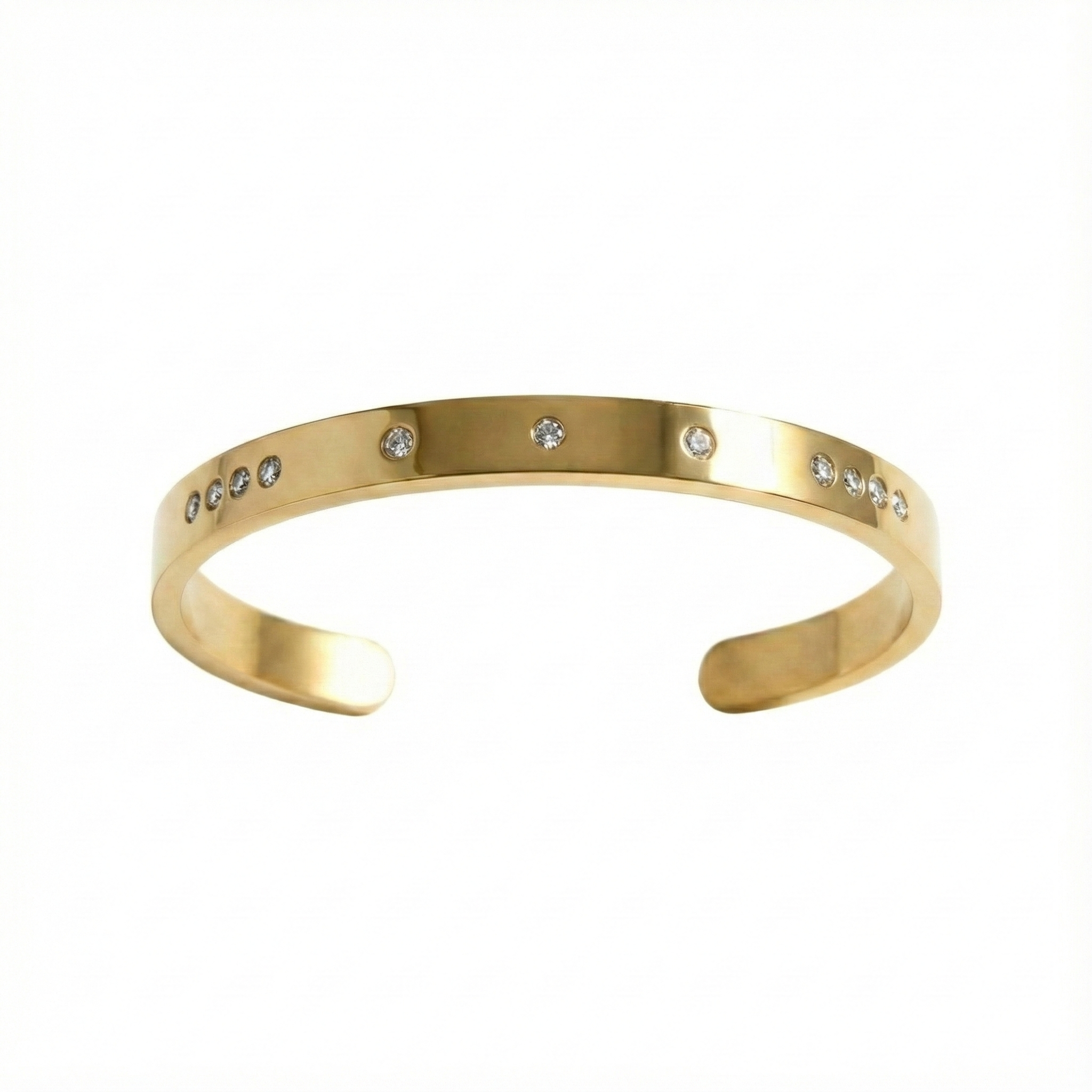 Simple Gold Bangle with 11 Zircon Stones