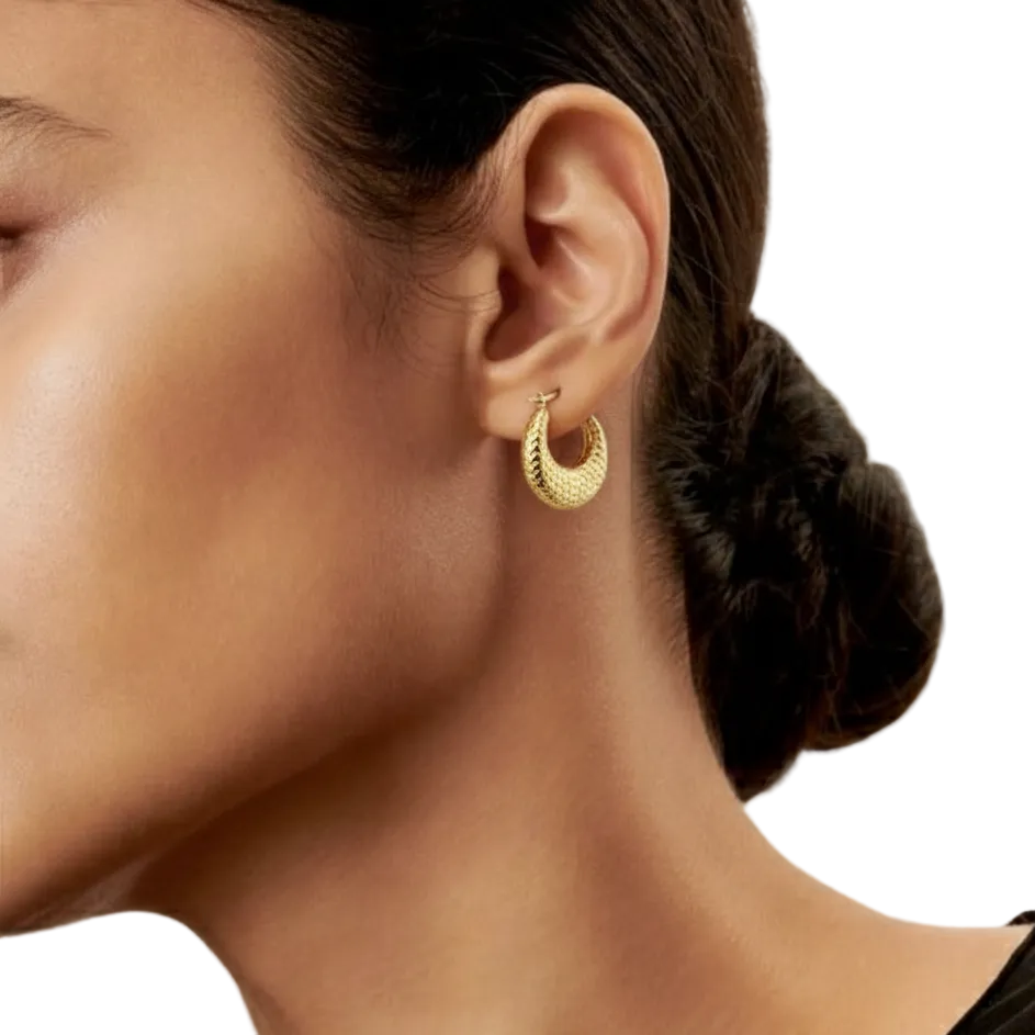 Textured Gold Crescent Hoop Earrings