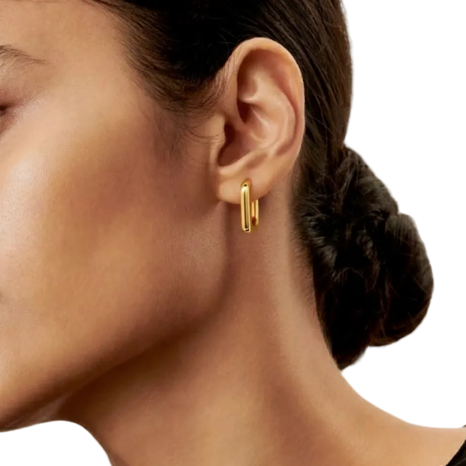 Sleek Geometric Gold Rectangular Hoop Earrings