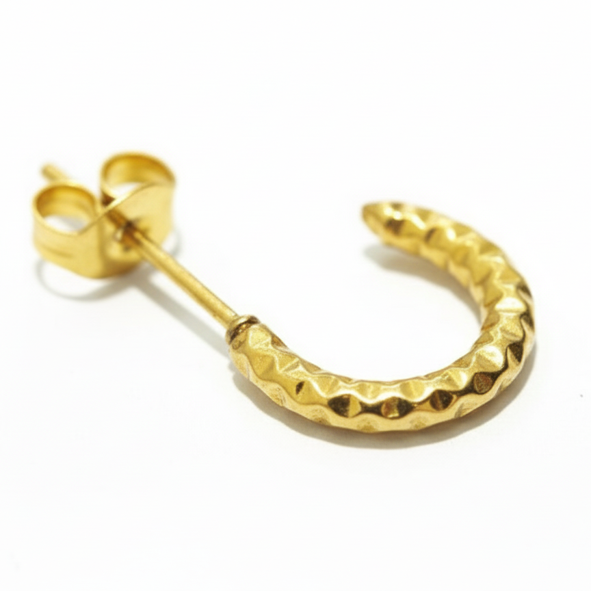 Textured Gold Mini Hoop Stud Earrings