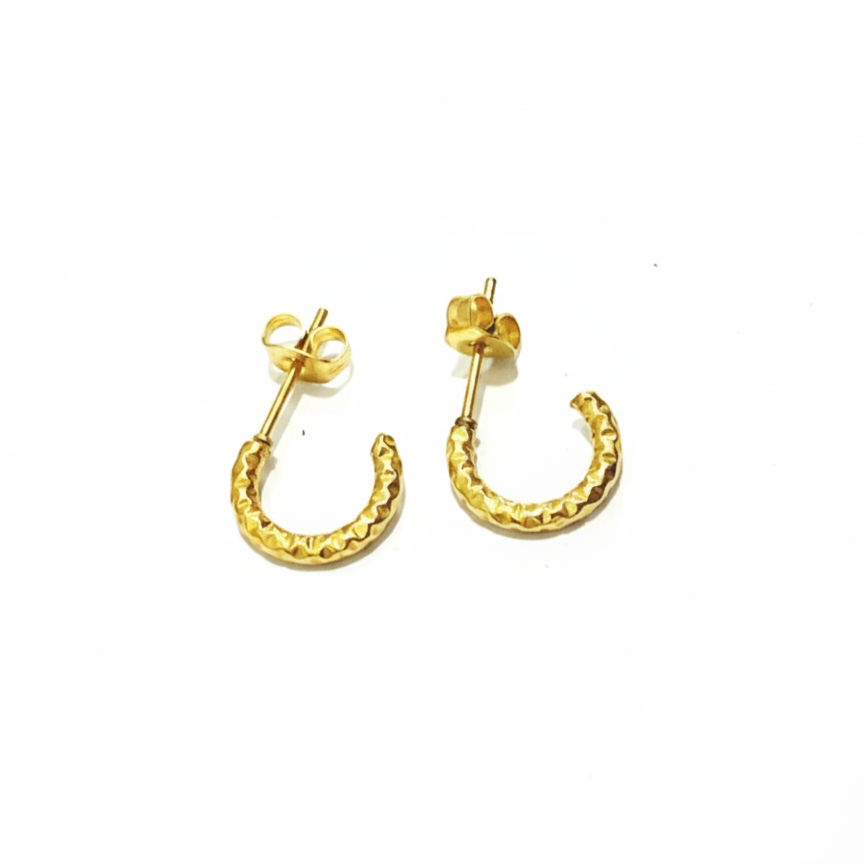 Textured Gold Mini Hoop Stud Earrings