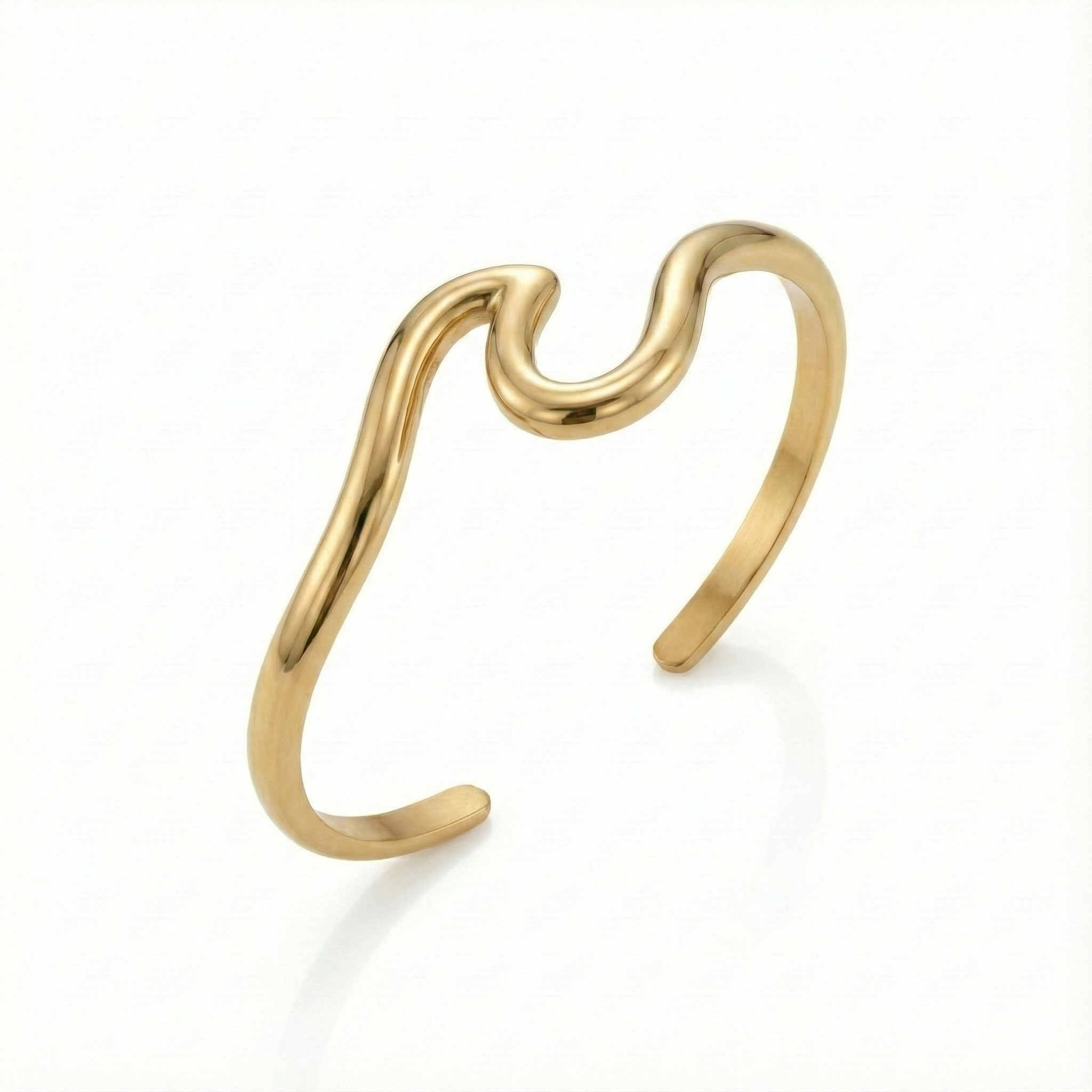 Narrow Minimal Wave Bangle In Gold