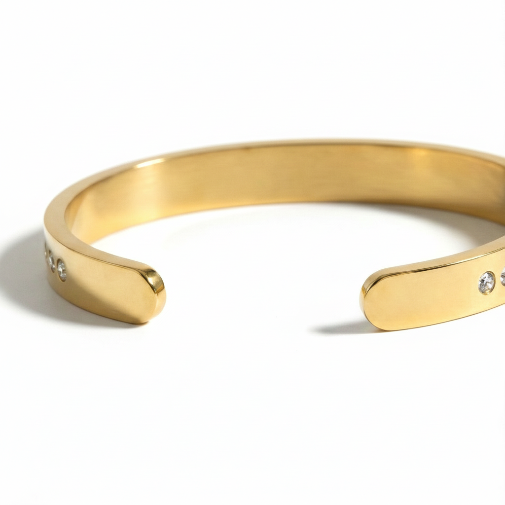 Simple Gold Bangle with 11 Zircon Stones