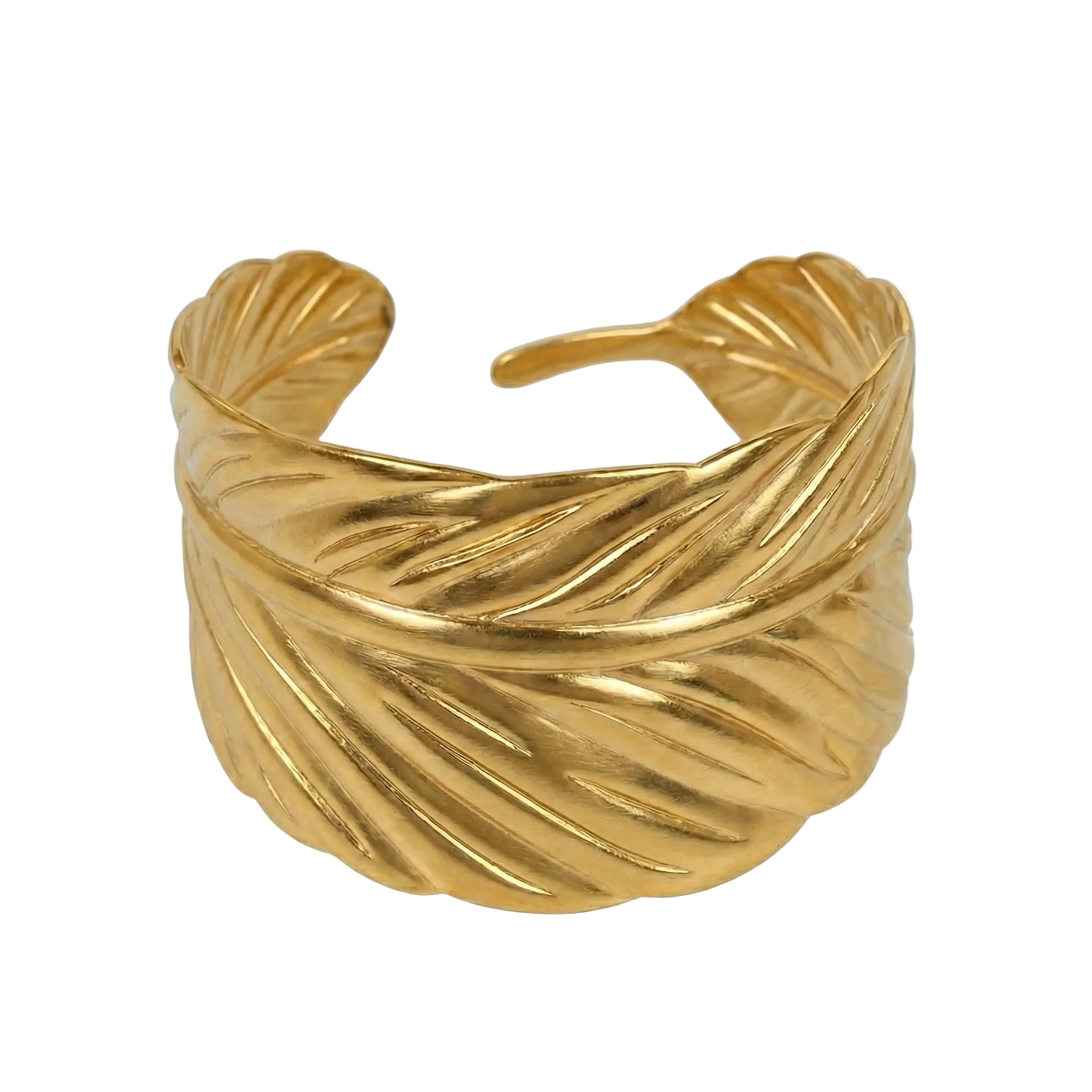 Leaf-Engraved Gold Bangle With Branch