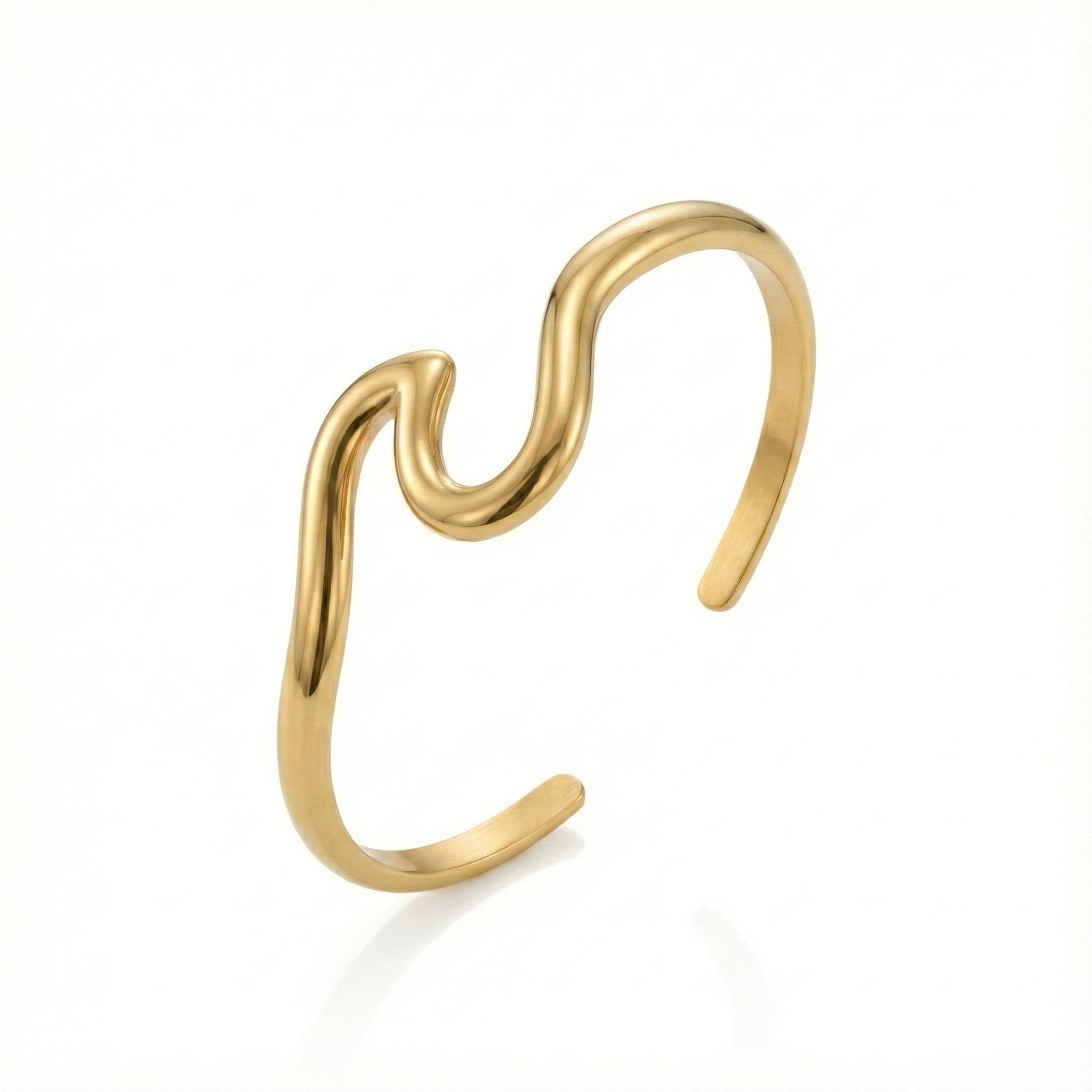 Narrow Minimal Wave Bangle In Gold