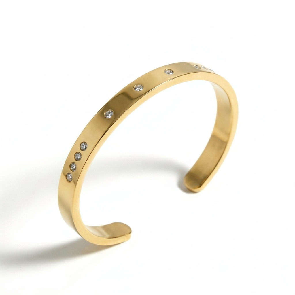 Simple Gold Bangle with 11 Zircon Stones