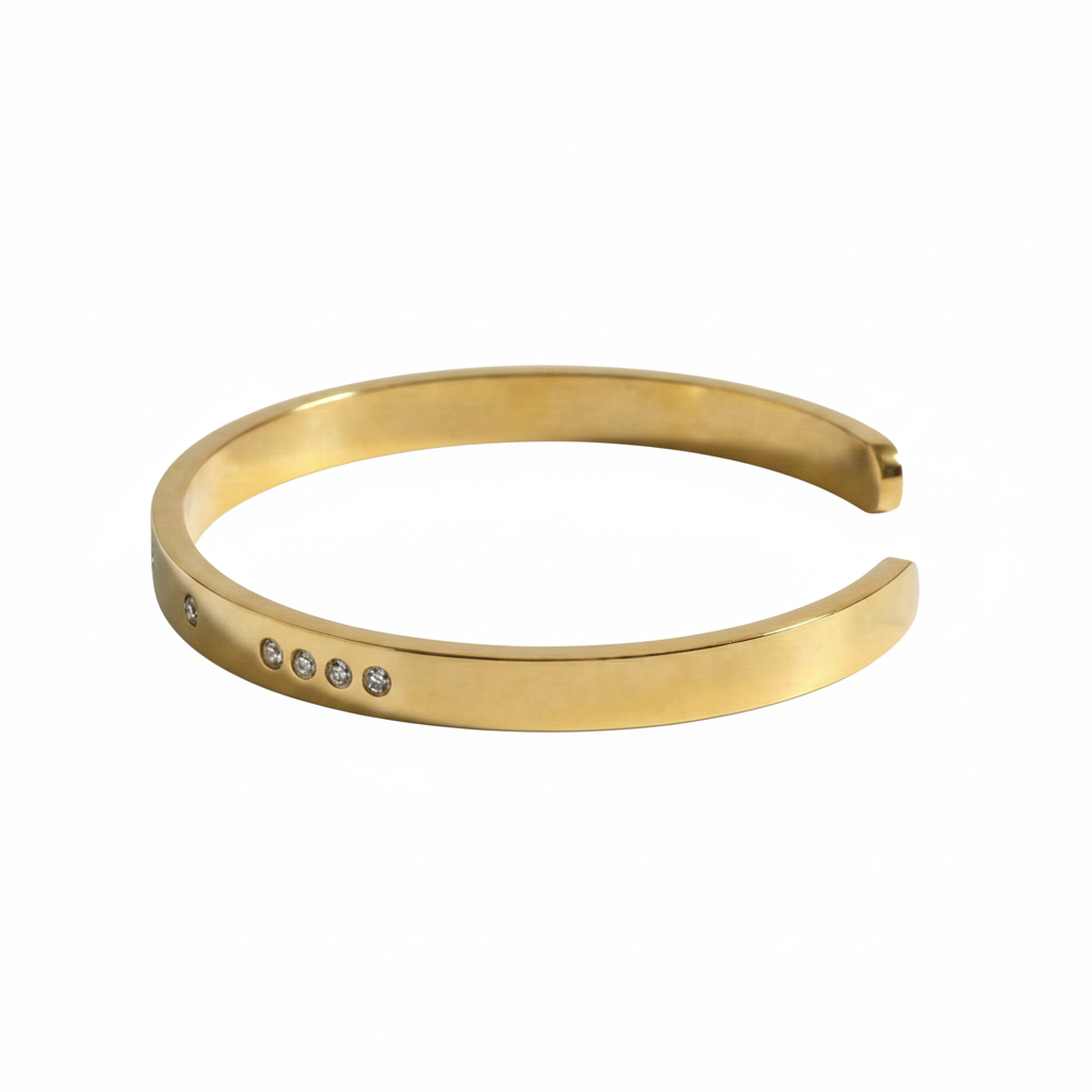 Simple Gold Bangle with 11 Zircon Stones