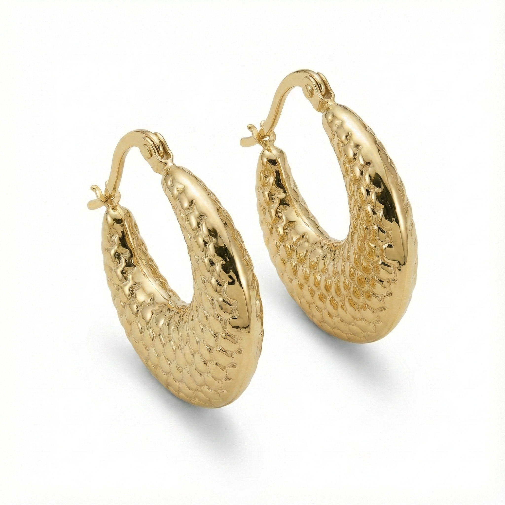 Textured Gold Crescent Hoop Earrings