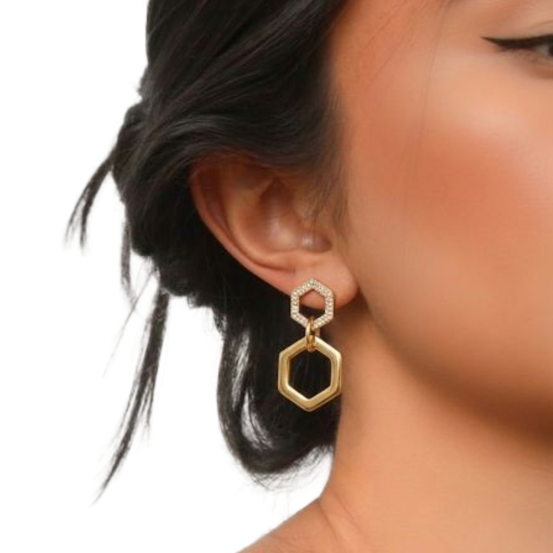 Double Hexagon Geometric Drop Earrings