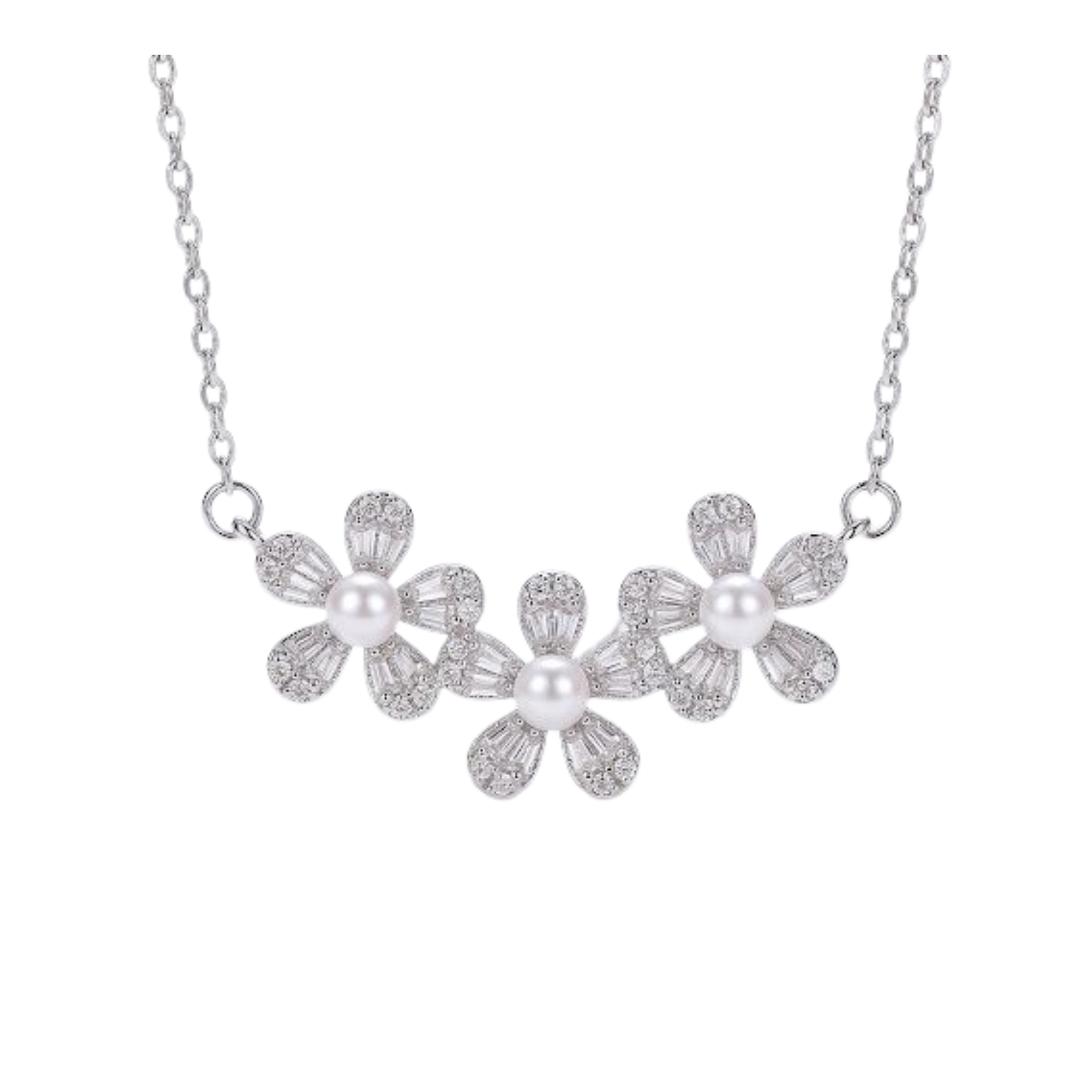 Silver Triple Floral Necklace