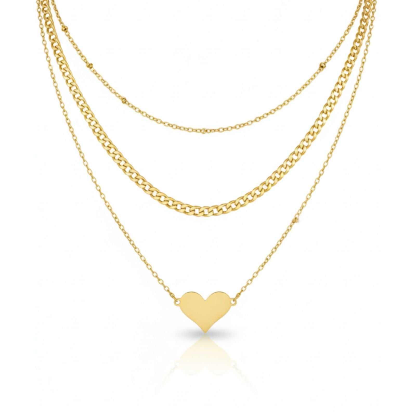Triple Layer & Heart Charm Stack Necklace