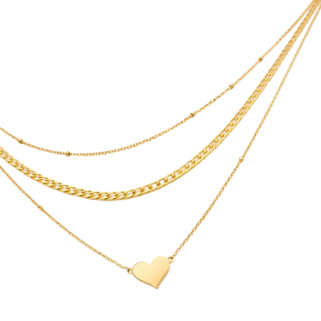 Triple Layer & Heart Charm Stack Necklace