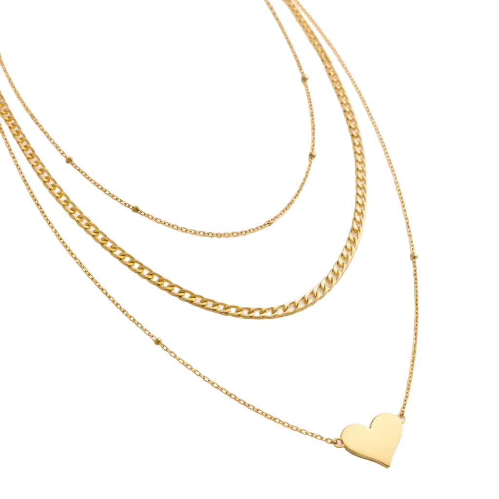 Triple Layer & Heart Charm Stack Necklace