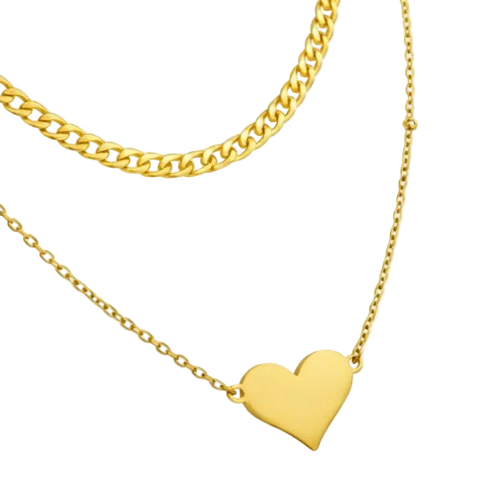Triple Layer & Heart Charm Stack Necklace