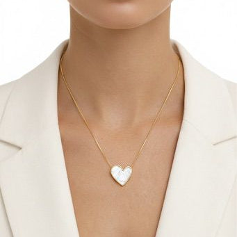 White Enamel &  Gold Heart Chain