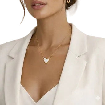 White Enamel &  Gold Heart Chain