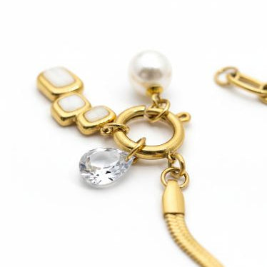Gold Dual-Chain Bracelet with Pearl Charms