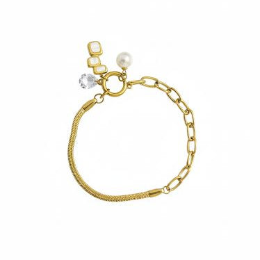 Gold Dual-Chain Bracelet with Pearl Charms