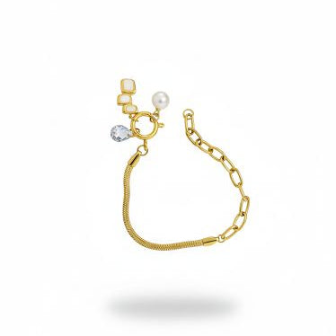 Gold Dual-Chain Bracelet with Pearl Charms