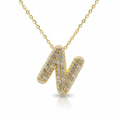 Double Layered Puffy Letter & Pearls Necklace