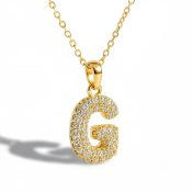 Double Layered Puffy Letter & Pearls Necklace