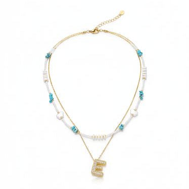 Double Layered Puffy Iced Letter & Pearls Necklacee