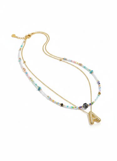 Double Layered Puffy colorful Letter & Pearls Necklace