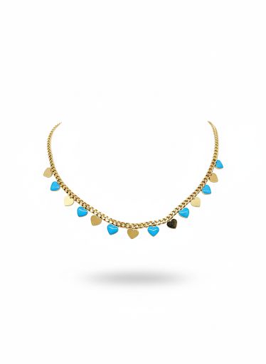 Turquoise and Gold Heart Dangle Necklace