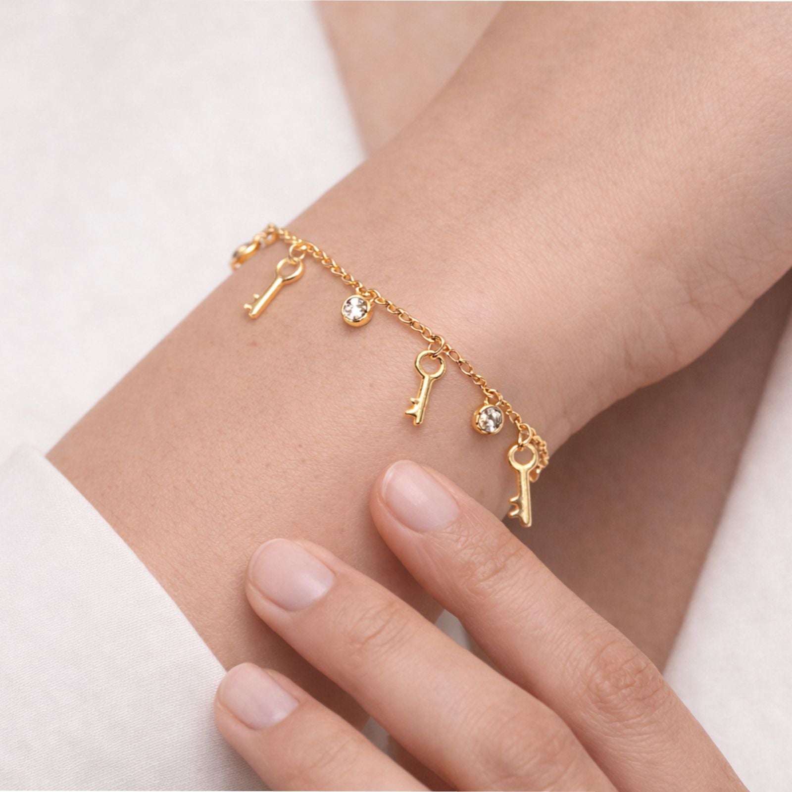Key Charm Bracelet with Sparkling Crystals Necklace