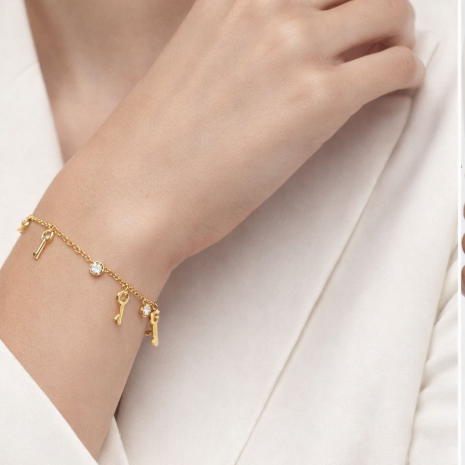 Key Charm Bracelet with Sparkling Crystals Necklace