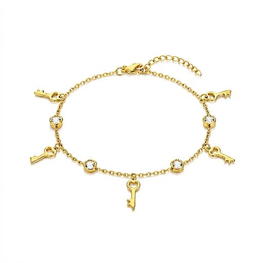 Key Charm Bracelet with Sparkling Crystals Necklace