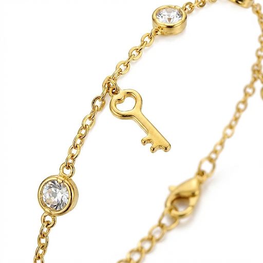 Key Charm Bracelet with Sparkling Crystals Necklace