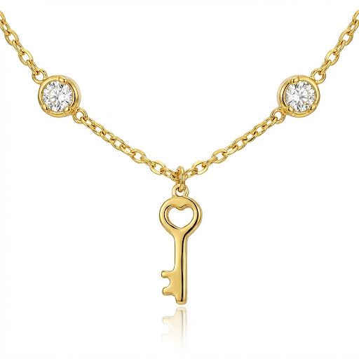 Key Charm Bracelet with Sparkling Crystals Necklace