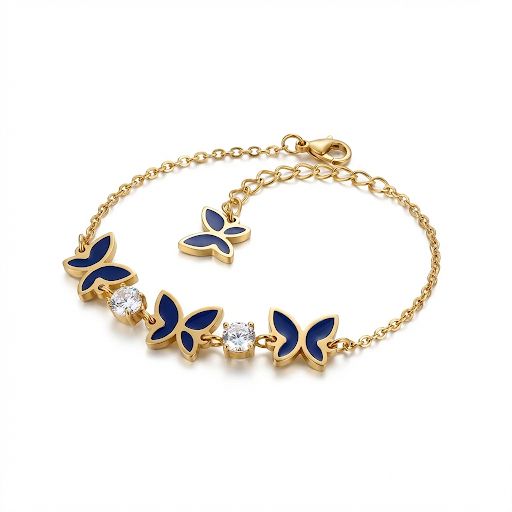 Black Butterfly & Crystal Link Bracelet