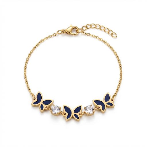 Black Butterfly & Crystal Link Bracelet