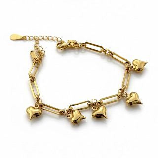 Link Bracelet with Puffed Heart Charms