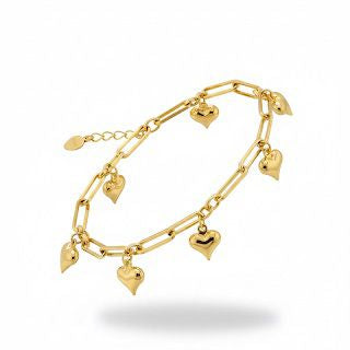 Link Bracelet with Puffed Heart Charms