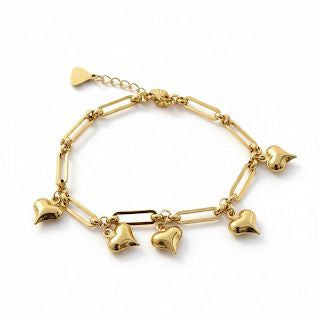 Link Bracelet with Puffed Heart Charms