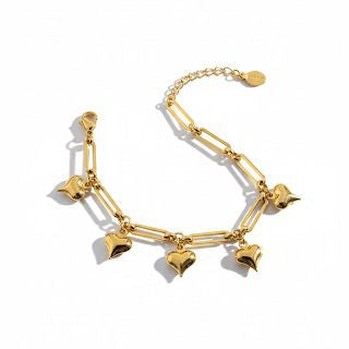 Link Bracelet with Puffed Heart Charms
