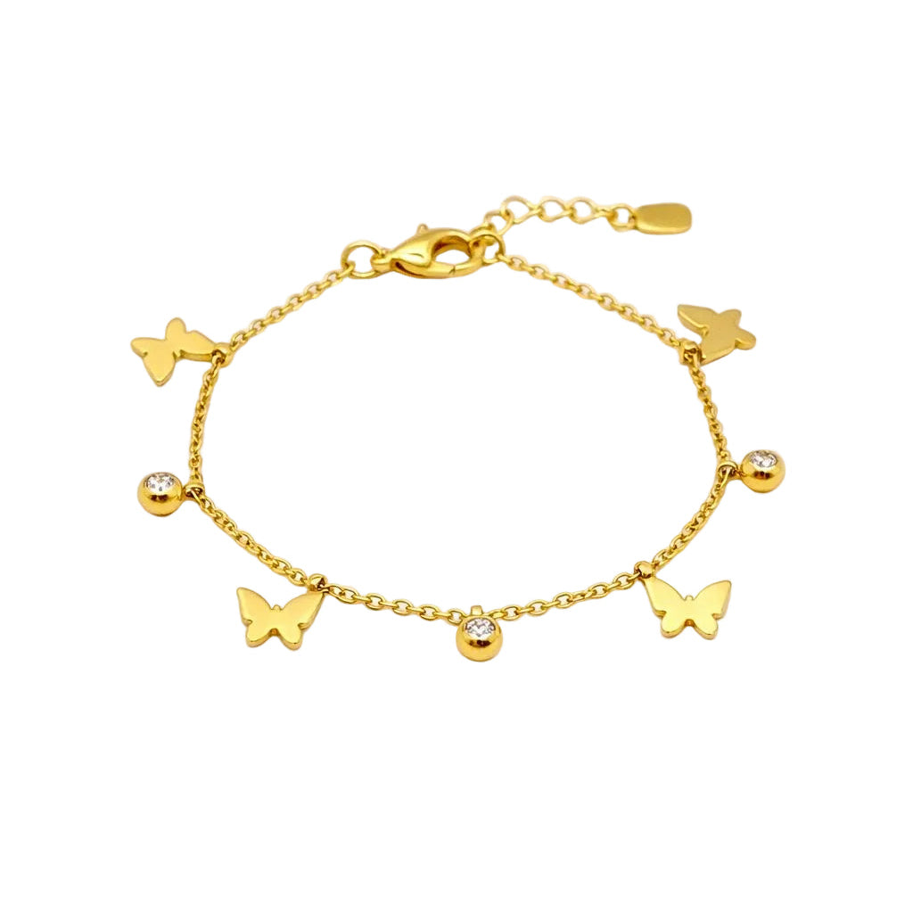 Dainty Gold Butterfly & Crystal Link Bracelet