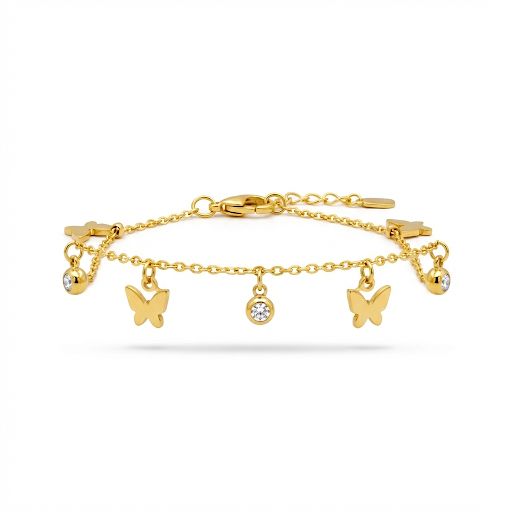 Dainty Gold Butterfly & Crystal Link Bracelet